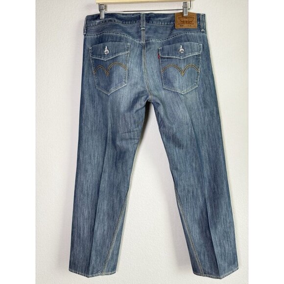 Levis 514 Jeans Men 36 X 30 Blue Slim Straight Droit Medium Wash Flap Pockets - Picture 3 of 12
